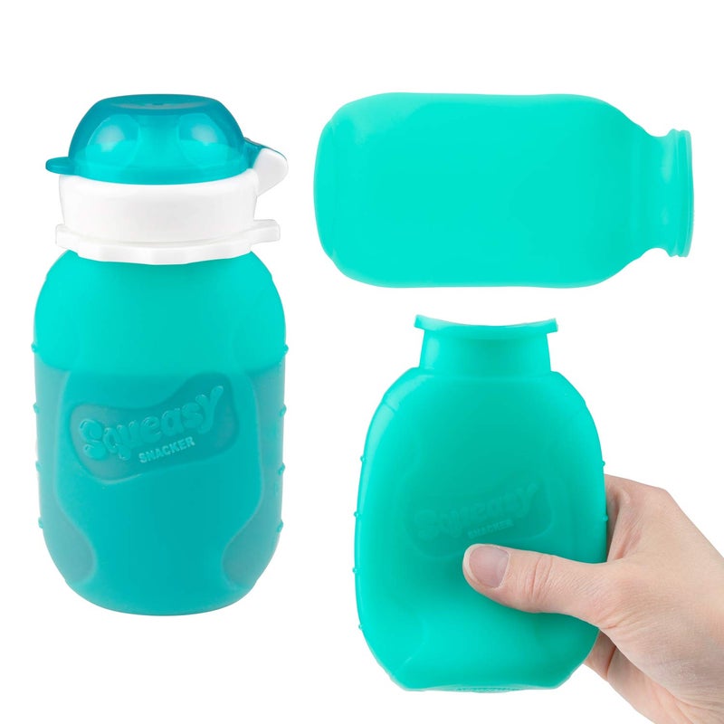 Squeasy Snacker Aqua 6 oz Squeasy Snacker Spill Proof Silicone Reusable Food Pouch - for Both Soft Foods and Liquids - Water, Apple Sauce, Yogurt, Smoothies, Baby Food - Dishwasher Safe - Image 2